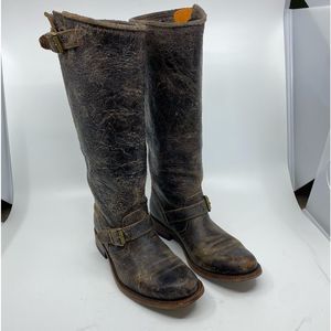 Frye Veronica  Leather Boots Color Brown Fashion Cracked Shiny Finish SZ 6